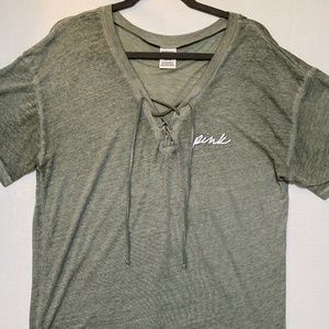 VS Pink Campus Green Lace-Up Top